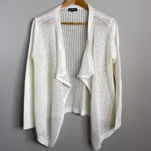 Introspect Womens Cream Open Knit Long Sleeve Cardigan Sweater Open Front Medium